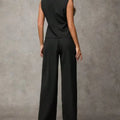 Women's Black Two Piece Set Sleeveless Round Neck Tie Asymmetric Hem Top Wide Leg Pants Set Spring Summer Office Elegant Outfit