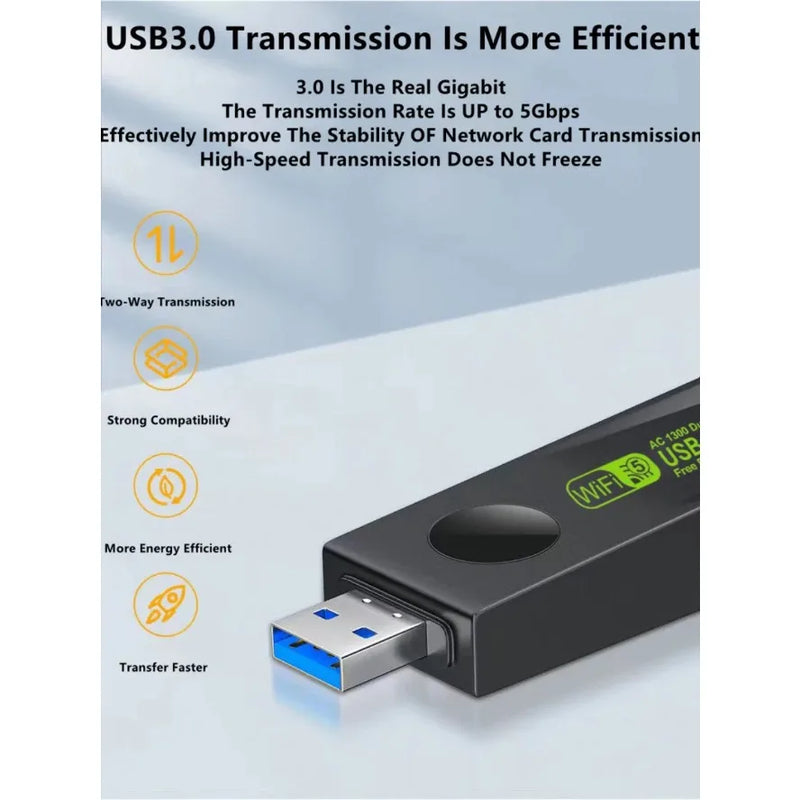 1300Mbps USB3.0 WiFi Adapter Dual Band 2.4G+5Ghz Wireless Dongle Antenna USB Ethernet Network Card - Visuel 2 | SAMAG