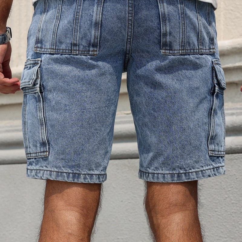 Men's Summer Blue Regular Denim Shorts. Multi-Pocket | SAMAG