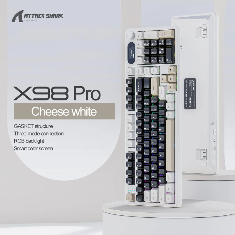 ATTACK SHARK X98PRO 98 Key Wireless Mechanical Keyboard TFT Display Knob RGB Backlit Hot Swappable Gasket Custom Gaming For PC