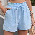 Summer vacation women's shorts loose hot pants high waist elastic casual solid color pants with drawstring pockets women's pants