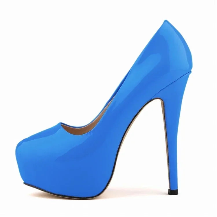 Women Sexy Pumps Stilettos 14cm Super High Heels Round Toes Platform Thin Heel NightClub Party Dress Red Wedding Shoes Big Size