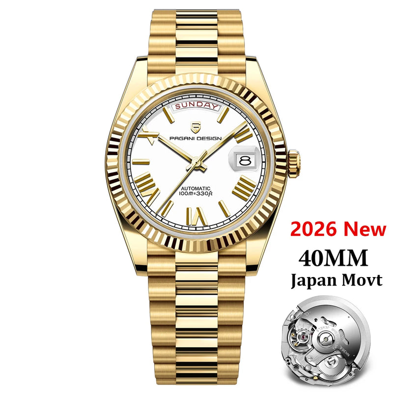 PAGANI DESIGN Men's Watches DD40 Gold White Luxury Automatic Watch Japan Movt Date Week Mechanical For - Visuel 10 | SAMAG