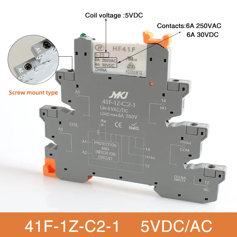 Din Rail Slim Relay Module 41F - 1Z - C4 - 1 Integrated PCB Mount Power With Holder 12V 24V ACDC 220V - Visuel 14 | SAMAG