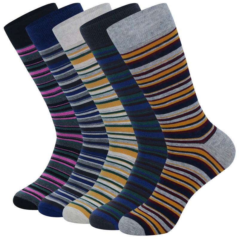 5 Pairs Men's Dress Socks stripe Plus Size， Combed Cotton | SAMAG