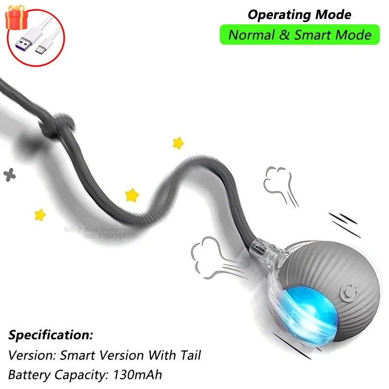 New Cat Interactive Ball Toy Automatic Rolling Ball Faux Tail Rechargeable Smart Pet Electric Toy Dog Cat Training Imitate Mouse