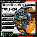 Hot New 1400mAh Big Battery Smart Watch Men Outdoor Flashlight IP68 Waterproof Bluetooth Call AMOLED Military Sports Smartwatch