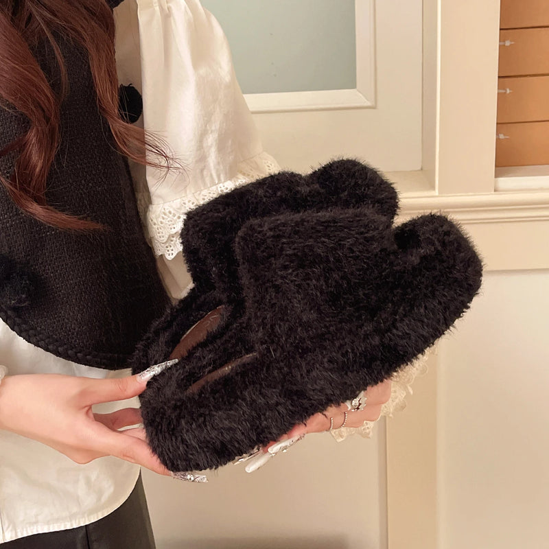 Winter New Simple Style Round Toe Women's Cotton Slippers 2026 Fashion Solid Color Open Toe Thick Soled Casual Women Shoes