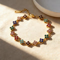 Stainless Steel Colorful Cubic Zirconia Flower Cover Bracelet Adjustable Four - Leaf Clover CZ Stone - Visuel 10 | SAMAG