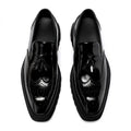 British Style Genuine Leather Platform Square Toe Carving Slip On Dress Shoes Handmade Cowhide Tassels Solid Color Men Loafer