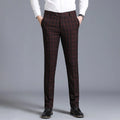 2026 Men's Blue Vertical Striped Suit Pants, Black Business Casual Trousers, Asian Sizes 28-40, Burgundy and Gray Plaid Pant.