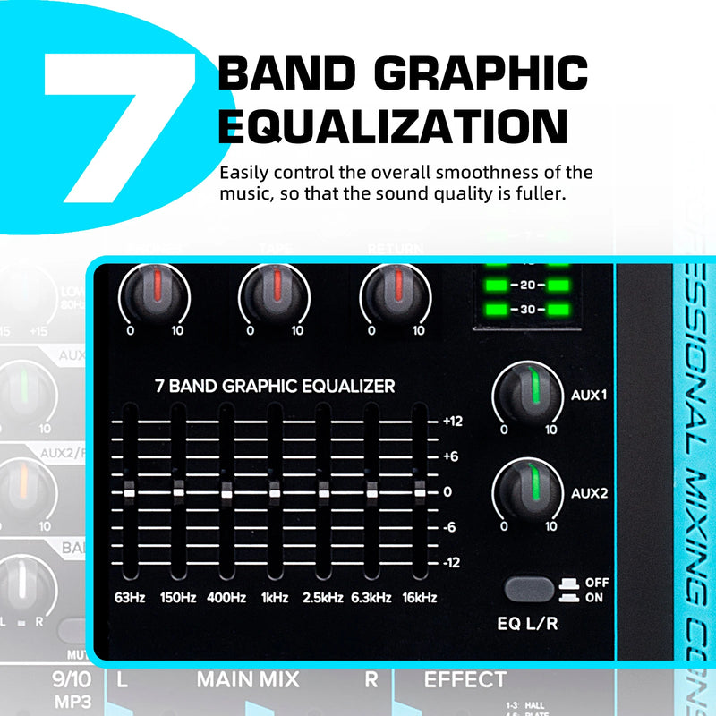 Debra DP-10 Channels 99 DSP Audio Mixer DJ Controller Reverb Recording Mixing With Bluetooth 5.0 Professional Performance