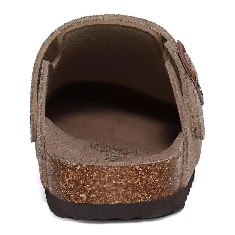 Bebealy Women's Suede Clogs with Arch Support Fashion Back Strap Leather Mules Slip On Potato Shoes Genuine Cork Footbed Clogs