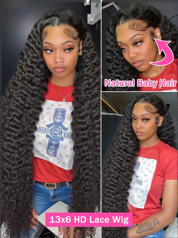 Malaysian Curly 250% Density 32 34 inch 13x6 HD Lace Front Human Hair Wigs Deep Wave 13x4 Frontal Wig Women Glueless Closure Wig