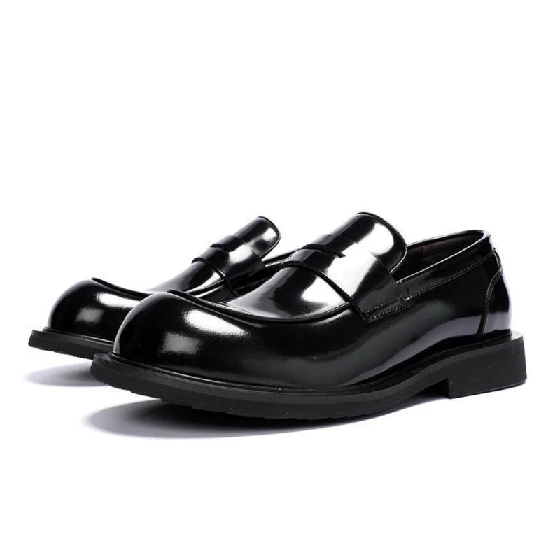 Men's Genuine Leather Glossy Loafers Wide Feet Big Size Summer British Style Round Toe Big Head Formal Casual Dress Shoes