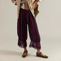 Women's Y2K Loose Fit Bloomers Cropped Pants Drawstring High Waist Floral Lace Patchwork Calf-Length Lantern Trousers