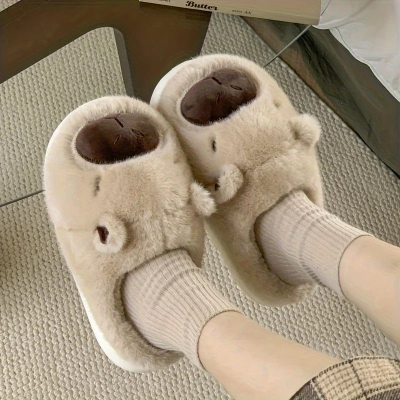 Comfortable Plush Women's Slippers - Cute Cartoon Animal Design, Non Slip Sole, Warm Indoor Shoes, Household Winter Slippers