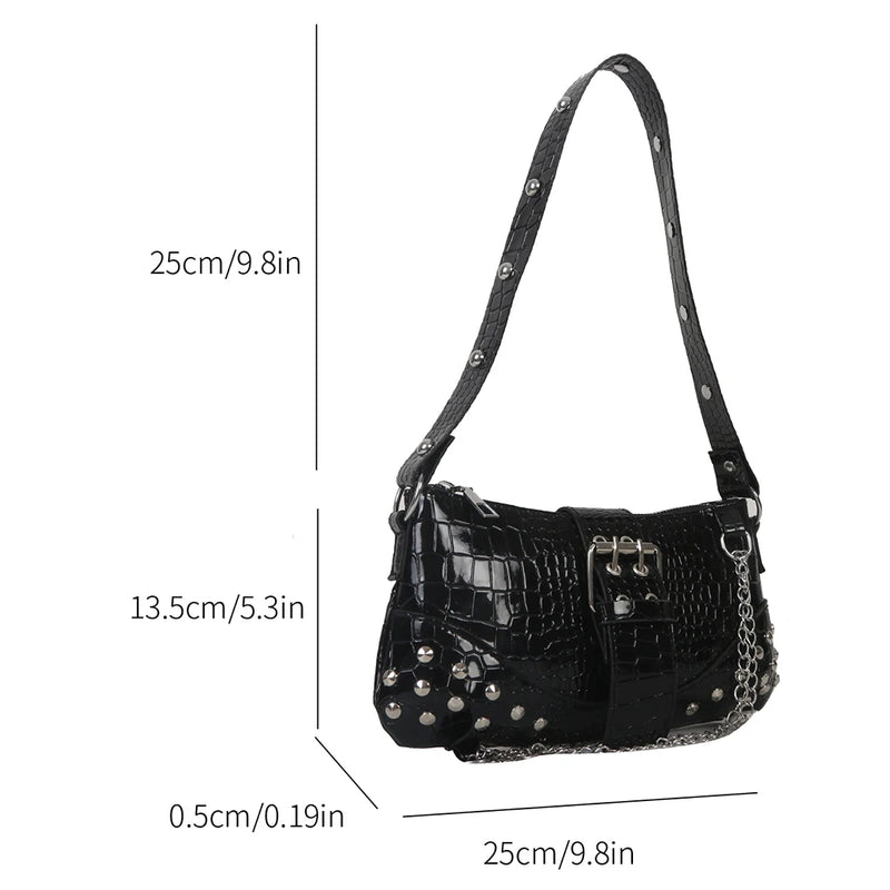 Y2K Vintage Gothic Cool Shoulder Underarm Tote Bag Ladies Sling Bags Leather Rock Girls Zip Purses Casual Bagutte Women Handbags
