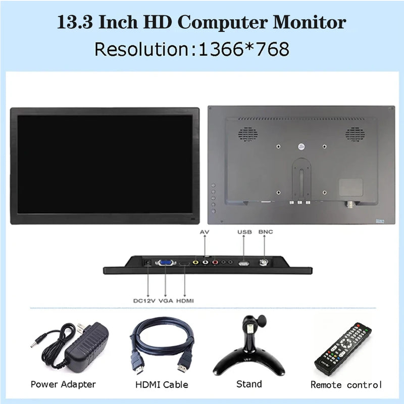 13.3-inch HD 1366x768 Monitoring Display with AV BNC HDMI USB VGA Interfaces for Clear Visuals And Easy Connectivity