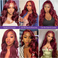 99J Burgundy Red Colored Body Wave Pre Plucked Brazilian Human Hair Lace Front Wig 40‑46 Inch 200% Density 13x4 13x6 HD Transparent Lace Frontal Wigs For Black Women