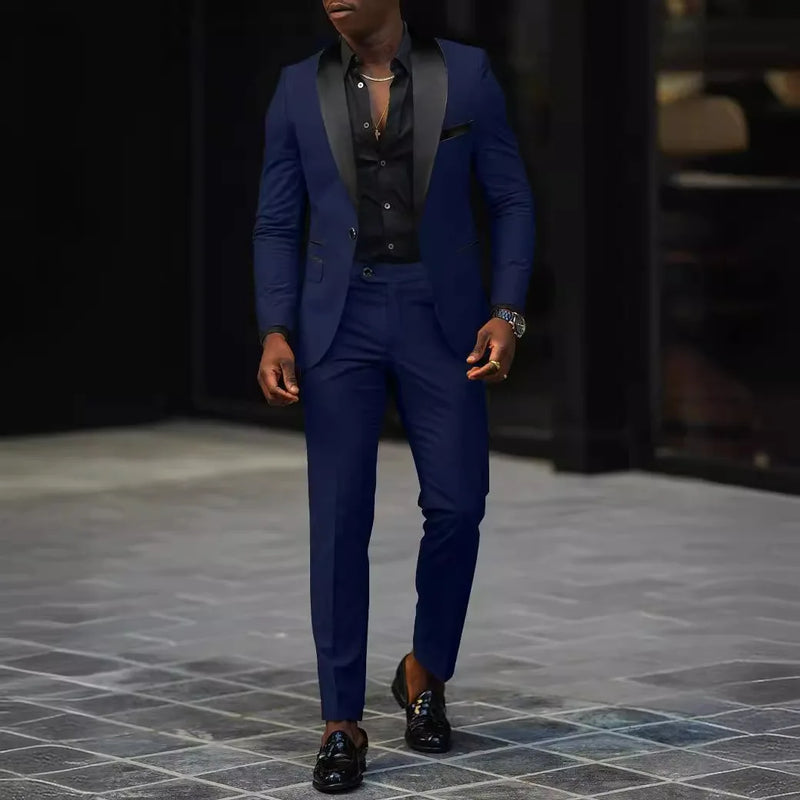 Men's New Fashion Business Casual Two-piece, Comfortable and Breathable Slim-fit Side Slit Single-button Suit Jacket+trousers