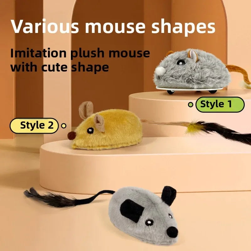 Fun Realistic Cat Plush Mouse Toy, Interactive Running Mice with Dog Tail for Cats, Kitten Teaser Pet Toys for Indoor Play and