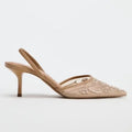 2026 Spring/Summer New Women's Shoes Champagne Chinese Embroidery Mesh Pearl Pointed High Heels Thin Heels Baotou