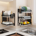 With Water Tray Stainless Steel Black Wall - mounted Three - layer Kitchen Dish Drying Rack - View 2 | SAMAG
