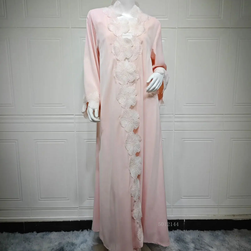 Eid Flower Women's Long Abaya Dubai Cardigan Dress | SAMAG