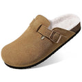 Evshine Winter Fur Clogs Slippers For Women Men Cork Footbed Plush Lined Mules Fuzzy Suede Potato Shoes Warm Furry House Clogs