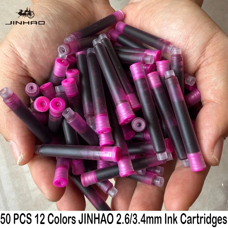 50/12 PCS JINHAO 12 Colors 2.6mm/3.4mm Fountain Pen Ink Cartridges For Majohn Hongdian Stationery School Office Supplies