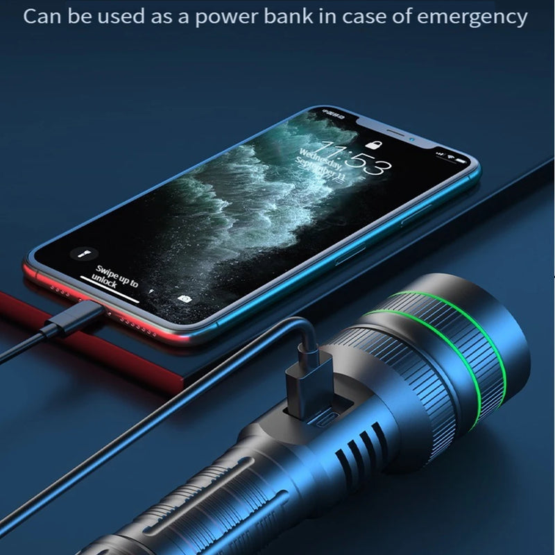 Super Long Range LED Flashlight USB Rechargeable Handheld - View 5 | SAMAG