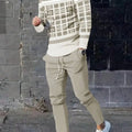 Fashionable summer men's striped patchwork print breathable round neck long sleeved pants set outdoor casual - View 5 | SAMAG