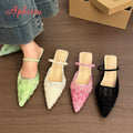 Aphixta 2026 New Fashion Women's Pink Floral Mules Pointed Toe Low Heel Slippers Elegant Summer Dress Shoes for Ladies