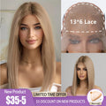 HENRY MARGU Ash Blonde Lace Synthetic Wigs 13*6 Lace Front Wigs Ombre Natural Dark Roots Wigs for Daily Heat Resistant Fiber