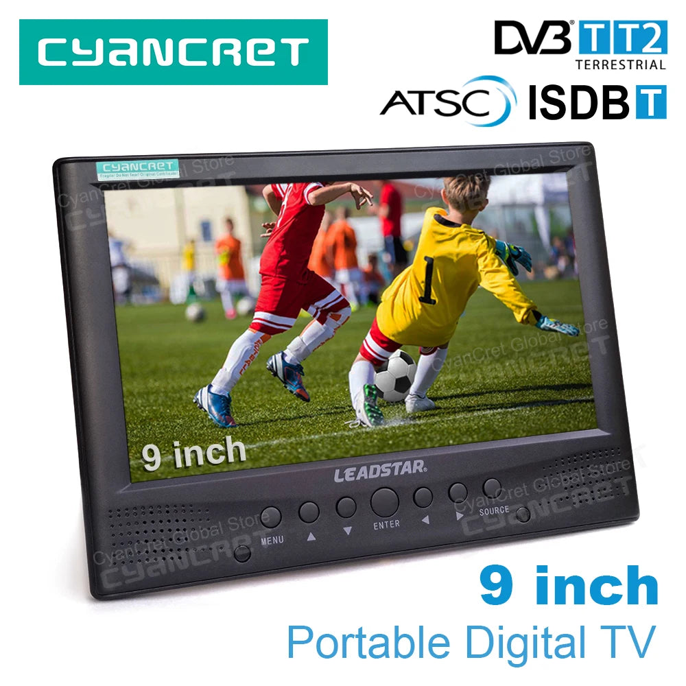 LEADSTAR D9-1 Portable TV DVB-T2 ATSC ISDB-T tdt DTT 9 inch Digital and Analog Television mini small Car TV Support H.265 AC3