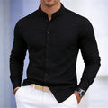 Men's stand-up collar white or black long-sleeved shirt | SAMAG