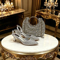 New Italian Pumps and Bag To Party 2026 INS Style Pointed Metalldekoration Rhinestone Elegant Gold Color High Heels for Women