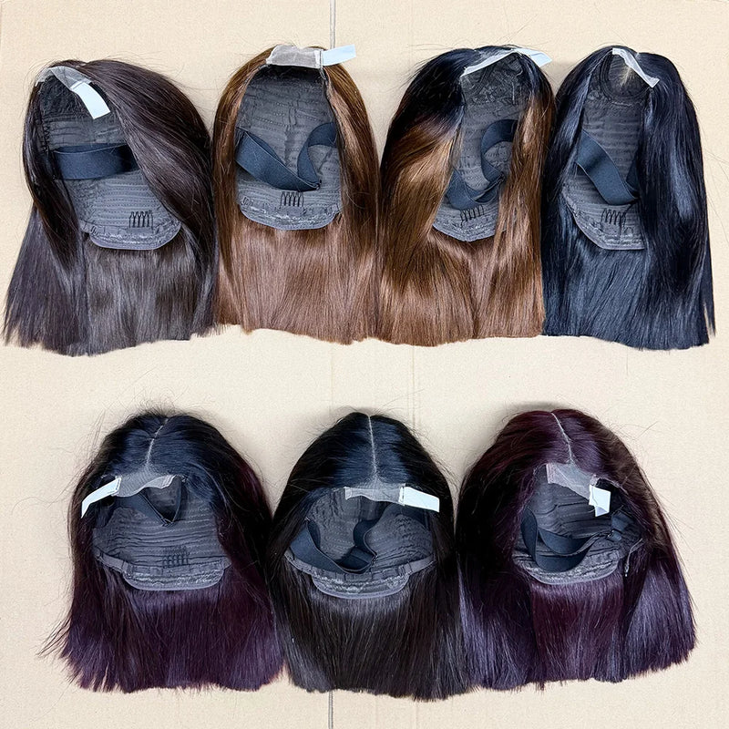 250% Density Bob Straight Human Hair 2X6 Transparent Lace Closure Frontal Human Hair Wigs 100% Human Hair Ginger 99J Colored Wig