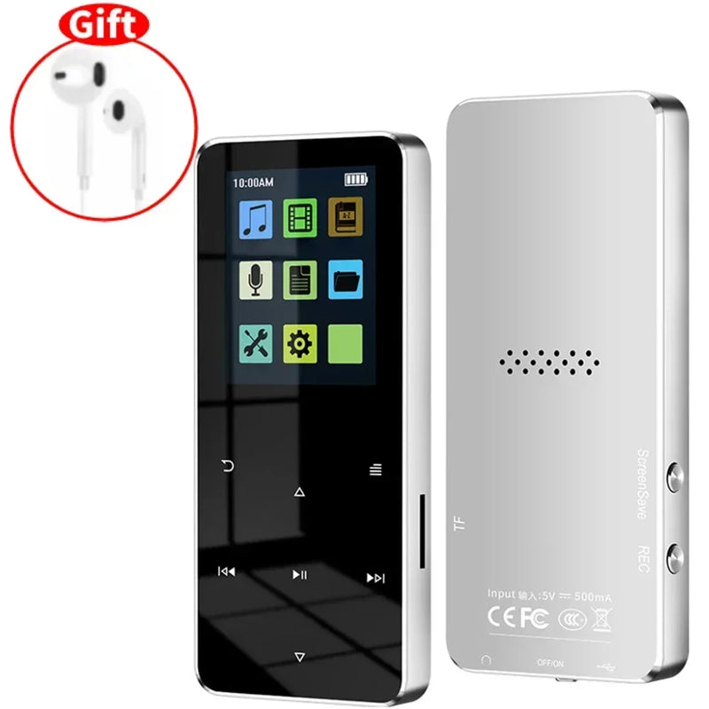 2.0 Inch Metal Touch MP3 MP4 Music Player Bluetooth 5.0 Supports Card, with FM Alarm Clock Pedometer E-Book Built-in Speaker