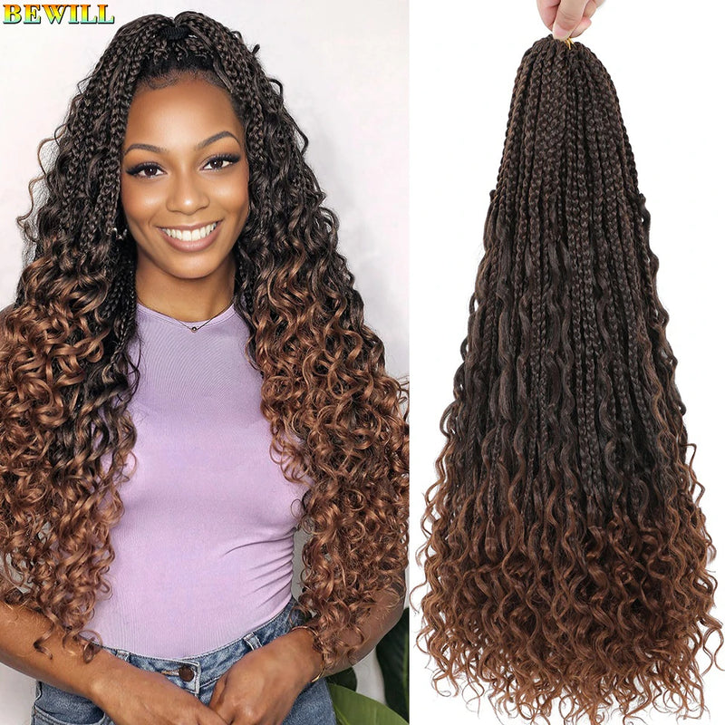 Bewill 1- 8 Packs Goddess Bohemian Box Braids Crochet Hair With Curly Ends 14 18 24 Inches Synthetic Box Braids Hair Extensions