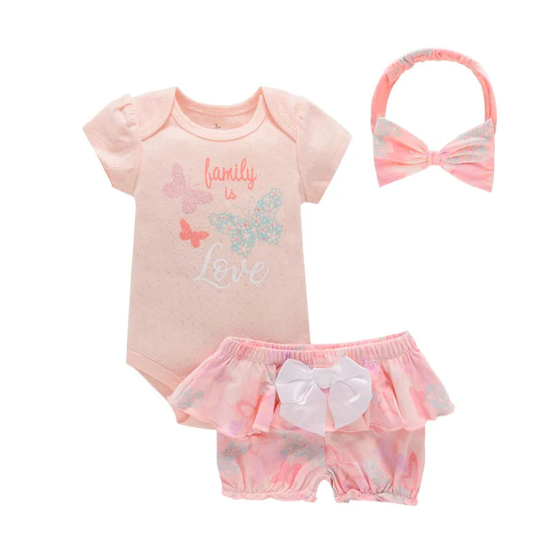 0 to12M 3-Pack Bodysuits Sets For Girls Newborn Short Sleeve Rompers Cotton Clothes Infants Summer One Piece Costume Bebe Outfit