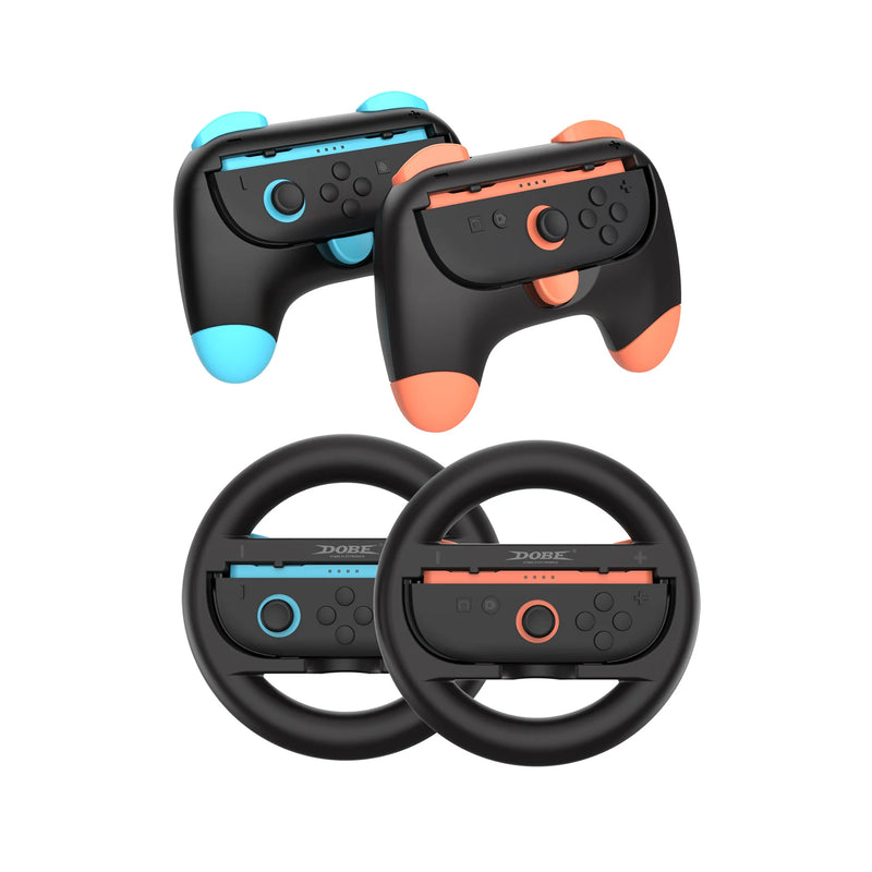4 IN 1 Racing Steering Wheels and Hand Grips TNS-5110S for Switch 2/Switch 1 Handle,Left&Right Controller Bracket,Grip Holder