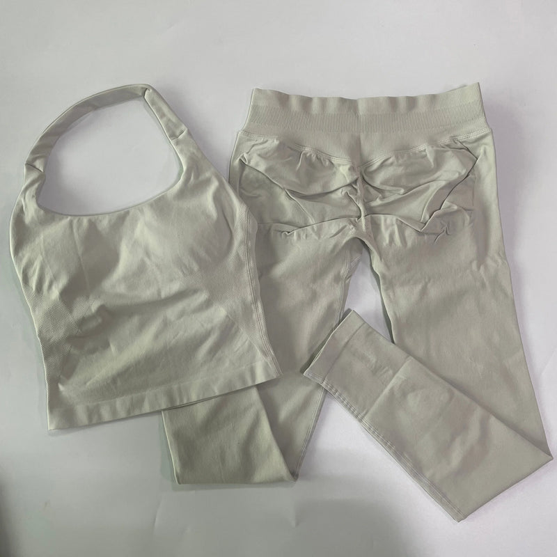 1-2pcs Gym Set Women Backless Tank Tops High Waist Scrunch Seamless Shorts High Waist Yoga Leggings Workout Sets Gym Suit