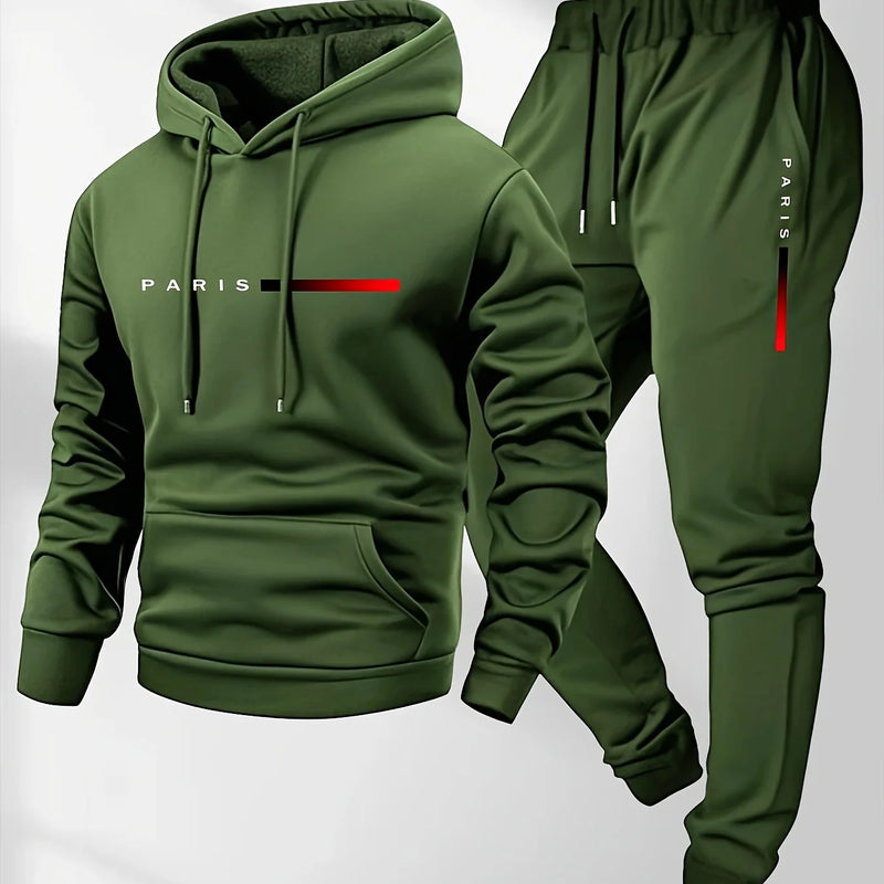 PARIS Letter Print Sweatshirt Suit Men's Fleece Hoodie | SAMAG