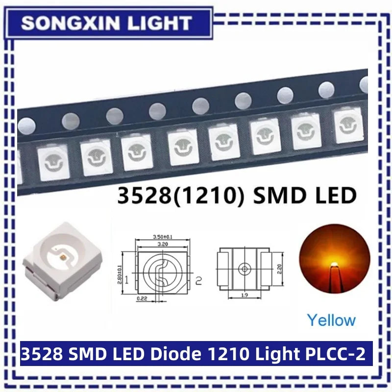 100pcs/lot 3528 1210 Diode SMD LED Diodes Kit Green RED WARM White ICE Blue Yellow Pink Purple-UV Orange rgb PLCC-2 High Quality
