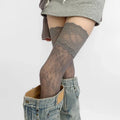 Black/White Sexy Lace Trim Fishnet Stockings Hollow Ultra-thin Japanese Series Knee Socks Floral Sweet Mesh Breathable Thighs