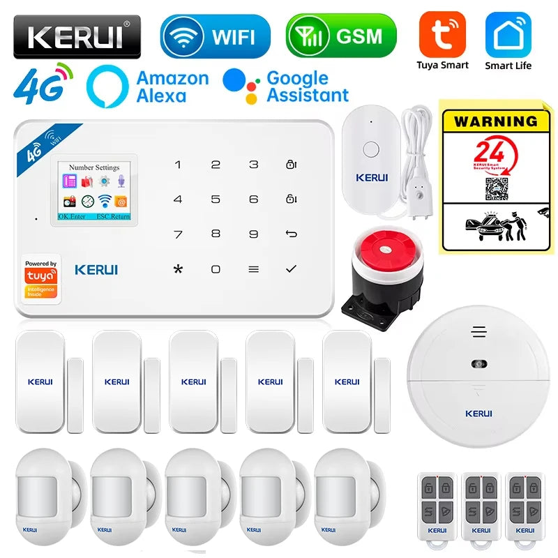 KERUI W184 4G WIFI GSM Alarm Security Alarm System Kit Wireless Home Tuya Smart APP Control Motion Sensor Burglar Support Alexa