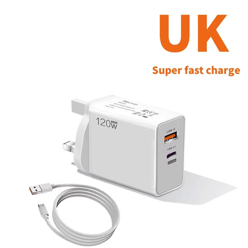 120W Charger Turbo Fast Charging EU US UK Wall Hypercharge Adapter USB 6A Type C Cable For Xiaomi 13 12 11 Ultra Redmi