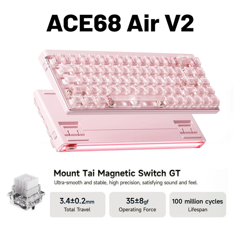MCHOSE Ace68 Air V2 Gaming Keyboard Magnetic Switch Aluminum Plate 256K Scan Rate 8k Polling Rate RT Keys 0.001mm Accuracy ARGB